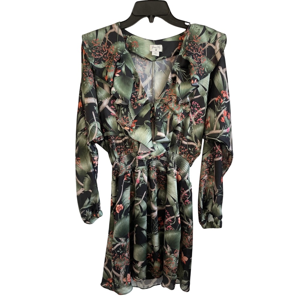 Johanna Ortiz x H&M Tropical Floral Ruffle V-Neck Smocked Mini Dress Women Small